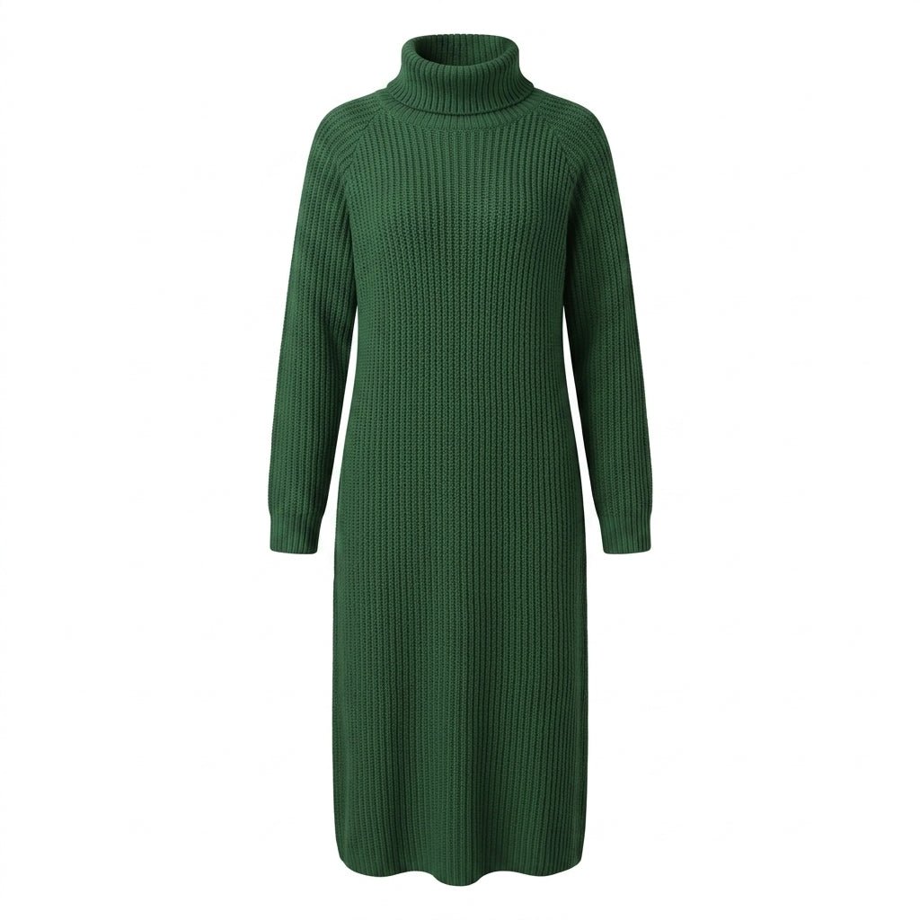Long Sleeve Knit Dress – Oversized Midi Dress with Roll Neck - We are MFEO
