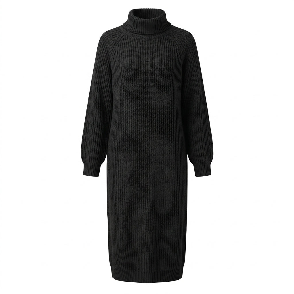 Long Sleeve Knit Dress – Oversized Midi Dress with Roll Neck - We are MFEO