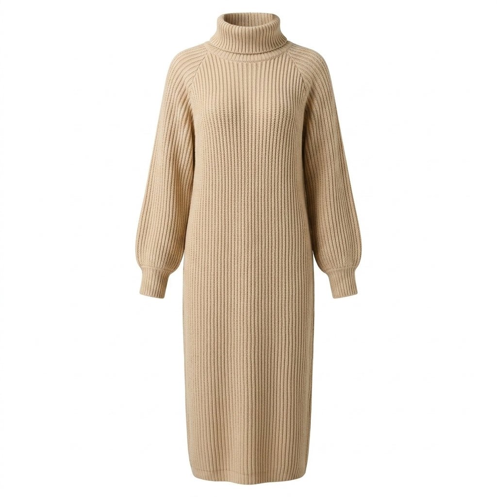 Long Sleeve Knit Dress – Oversized Midi Dress with Roll Neck - We are MFEO