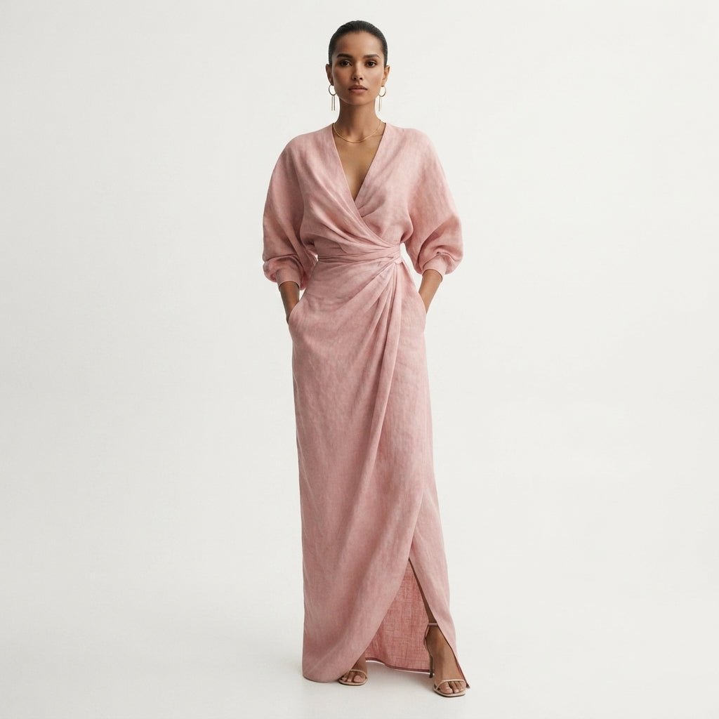 Long Sleeve Maxi Dress – Wrap Style for Formal Evening Wear - We are MFEO
