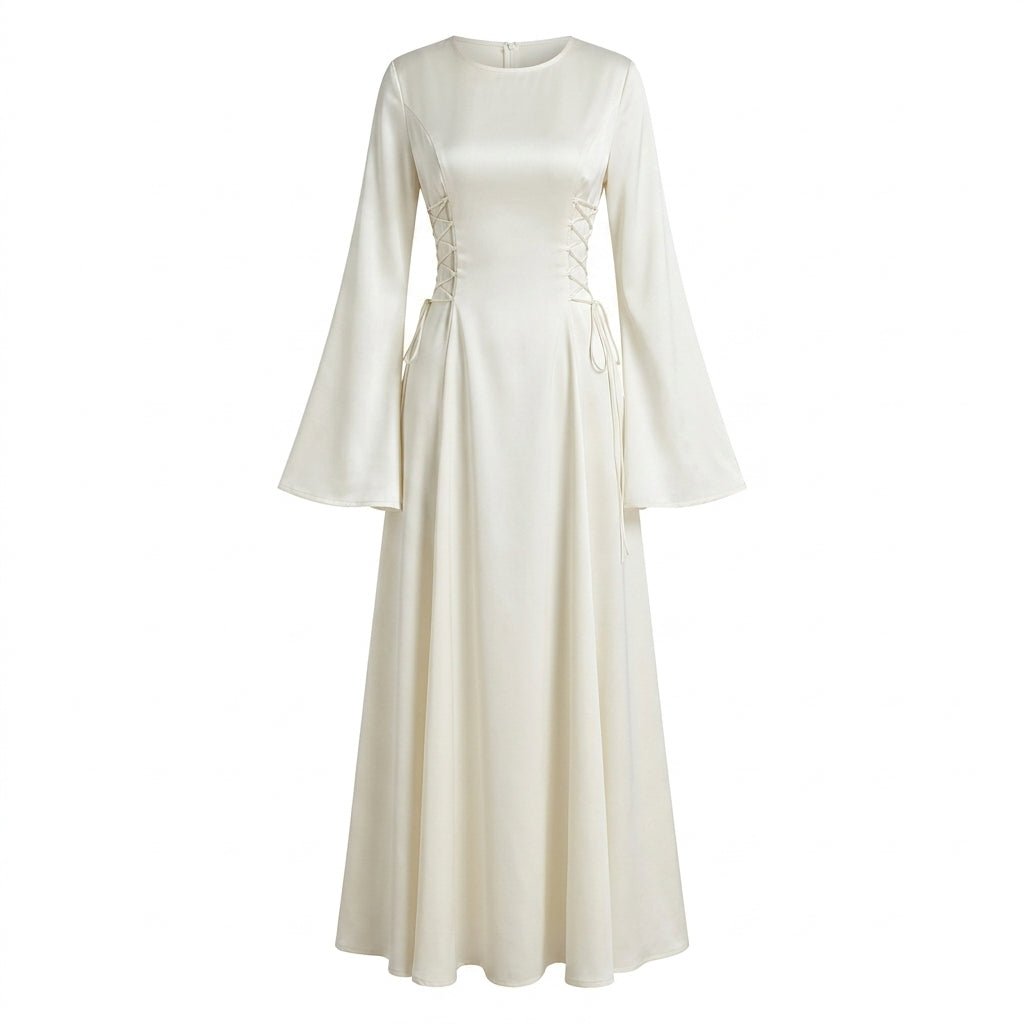 Maxi Dress for Formal Events – Bell Sleeves and Lace-Up Side Design - We are MFEO