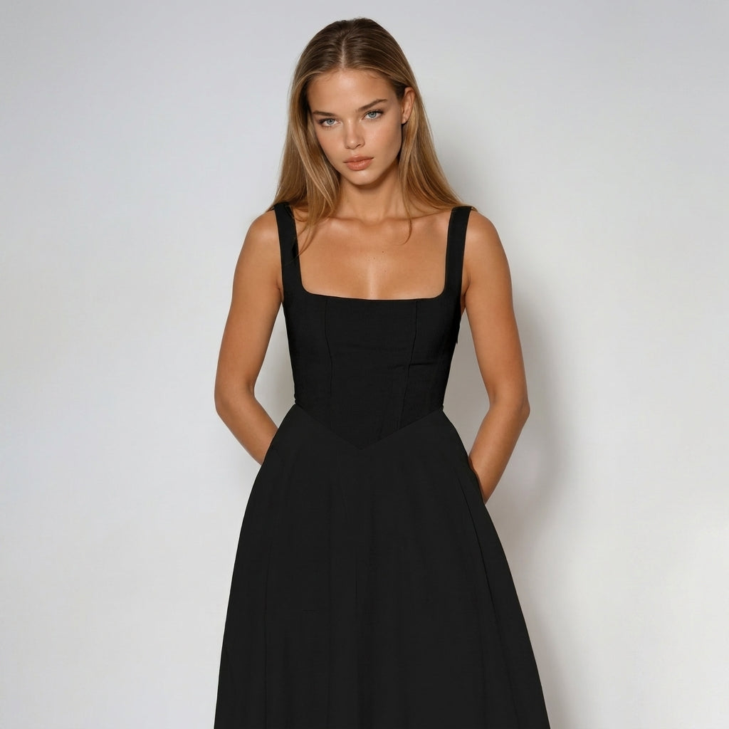 Maxi Dress with Square Neckline – A-Line Fit for Summer Weddings and Formal Events 10