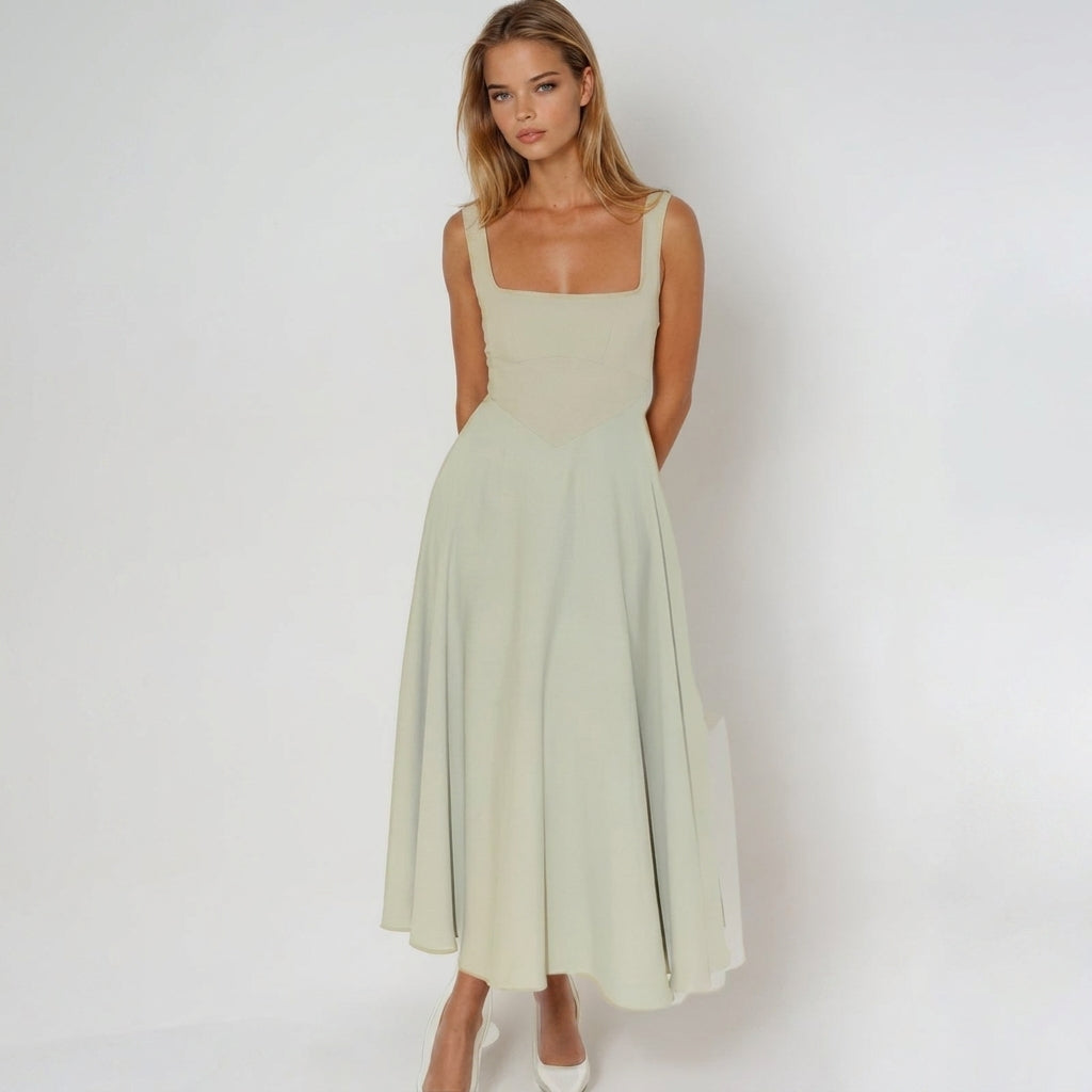Maxi Dress with Square Neckline – A-Line Fit for Summer Weddings and Formal Events 1