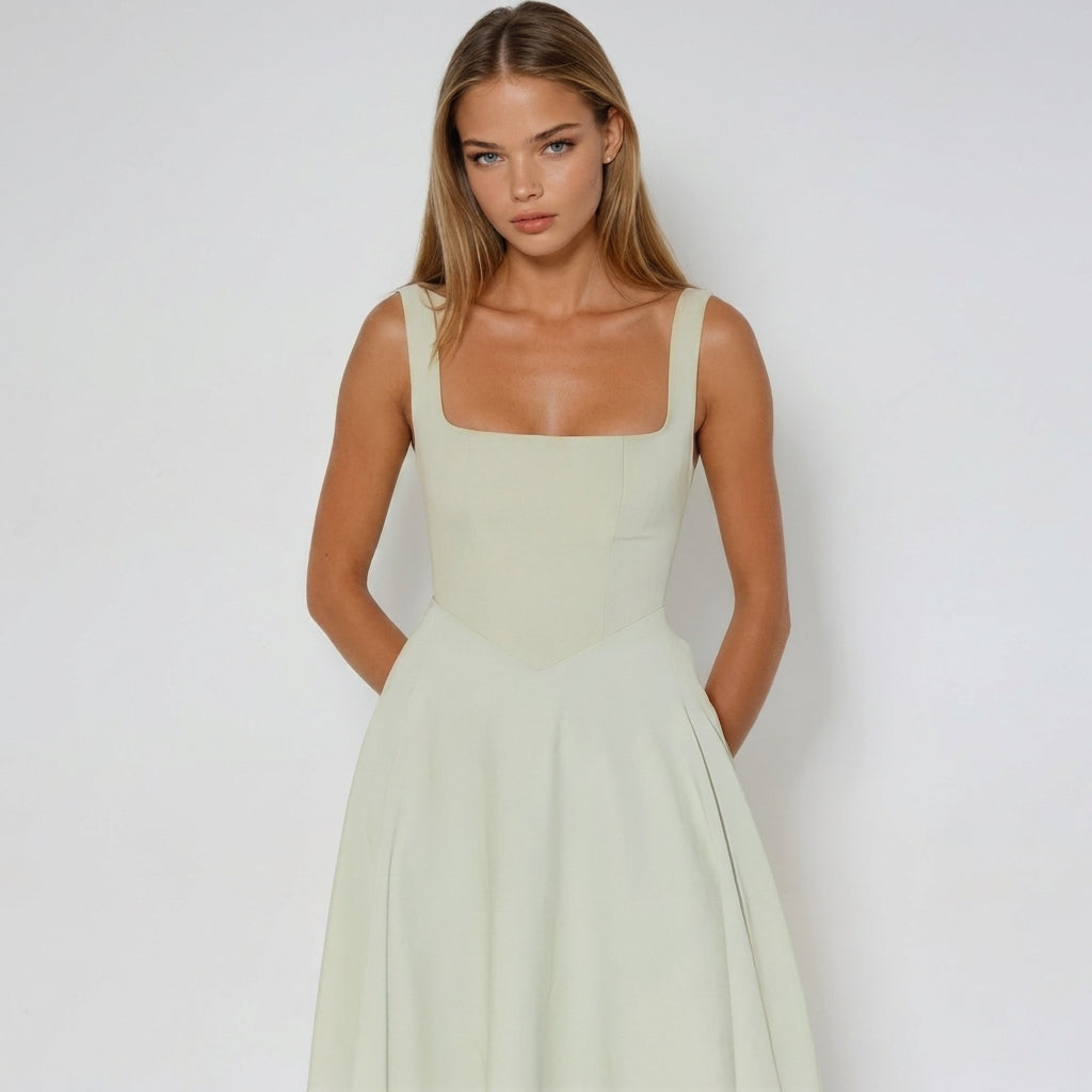 Maxi Dress with Square Neckline – A-Line Fit for Summer Weddings and Formal Events 4