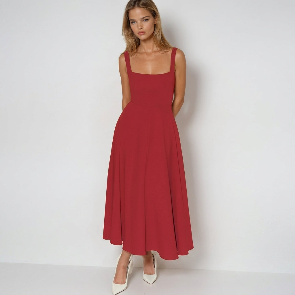 Maxi Dress with Square Neckline – A-Line Fit for Summer Weddings and Formal Events 12