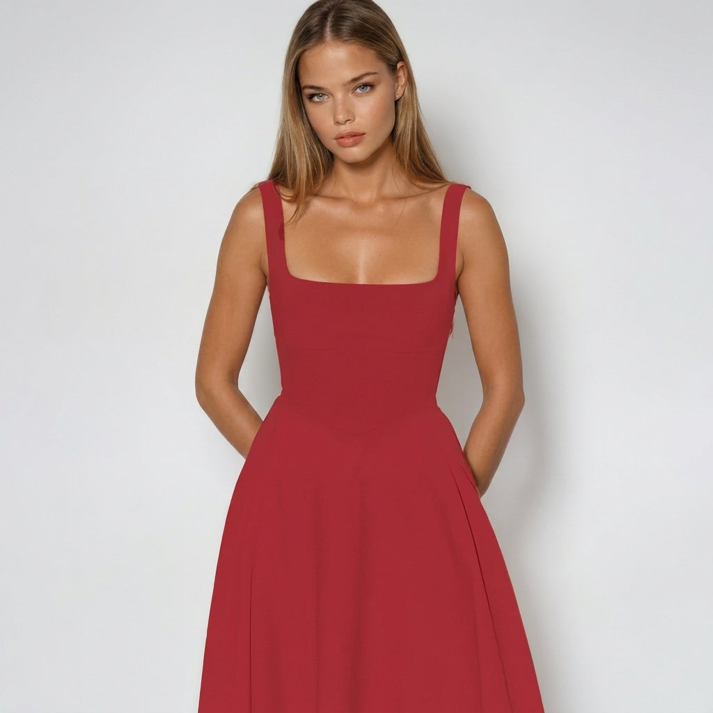 Maxi Dress with Square Neckline – A-Line Fit for Summer Weddings and Formal Events 13