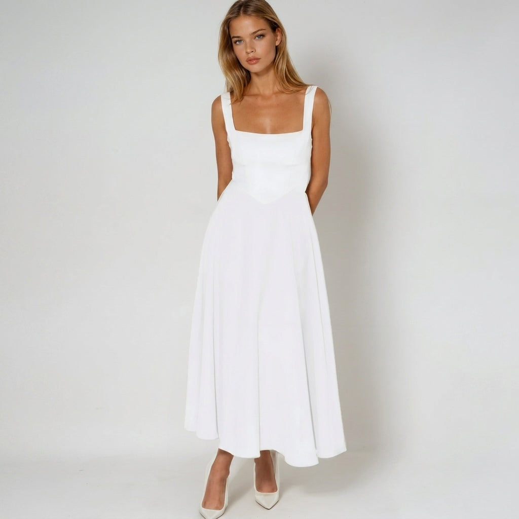 Maxi Dress with Square Neckline – A-Line Fit for Summer Weddings and Formal Events 15