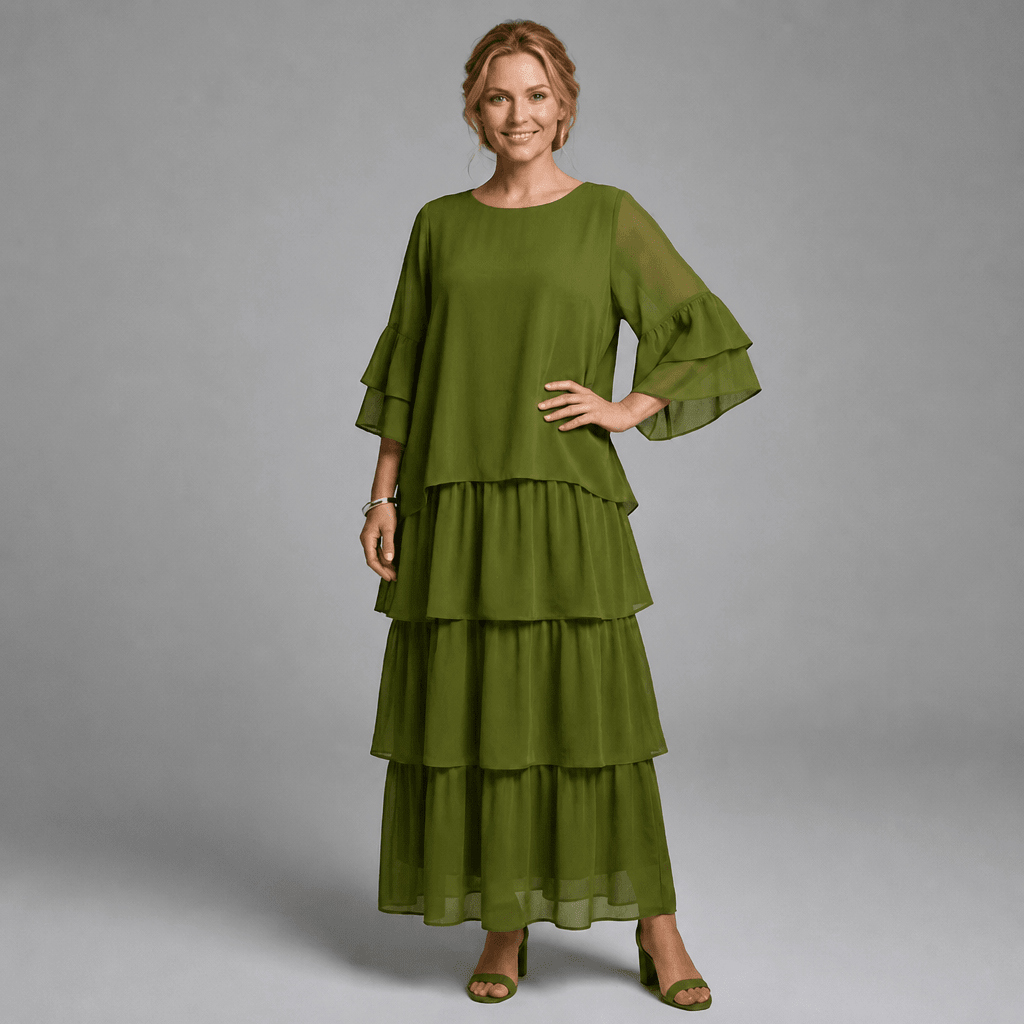 Maxi Dress with Wide Sleeves – Tiered Chiffon for Summer and Formal Events - We are MFEO