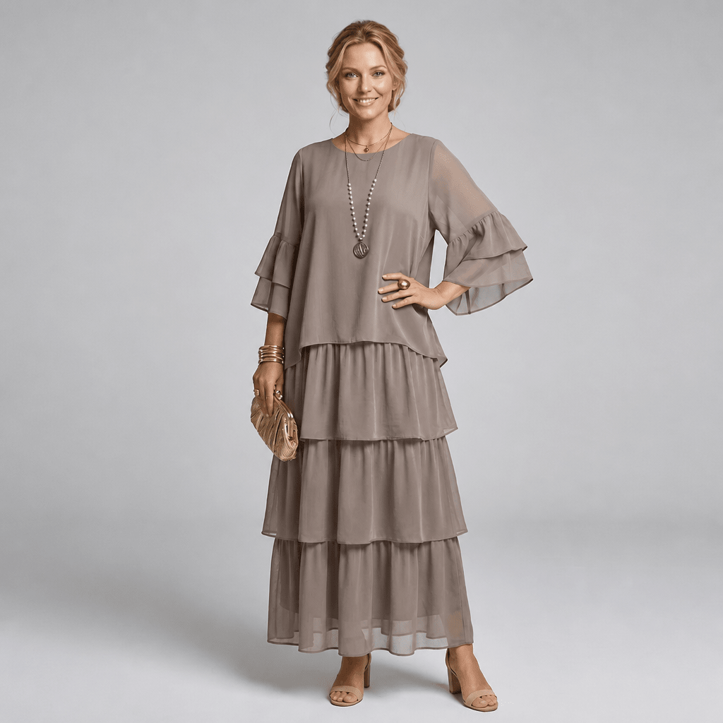 Maxi Dress with Wide Sleeves – Tiered Chiffon for Summer and Formal Events - We are MFEO