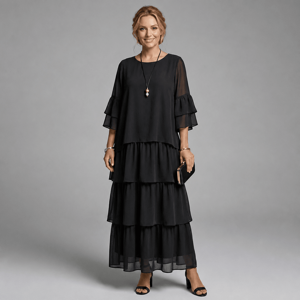 Maxi Dress with Wide Sleeves – Tiered Chiffon for Summer and Formal Events - We are MFEO