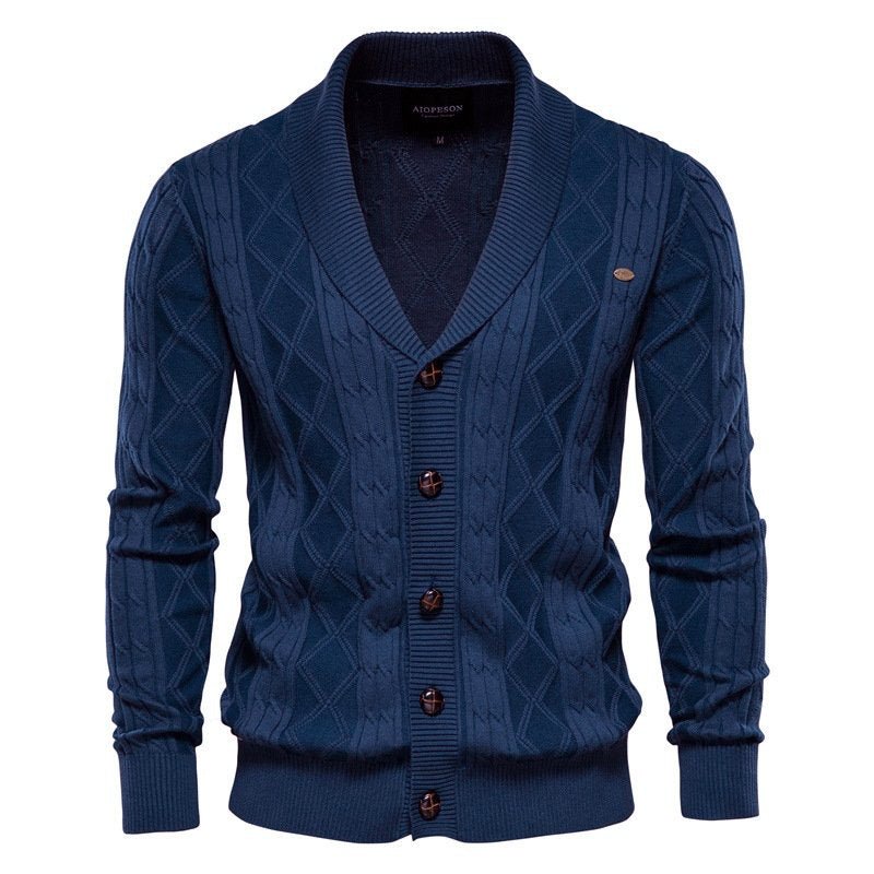 Men's Cable Knit Cardigan – Shawl Collar V-Neck Sweater - We are MFEO