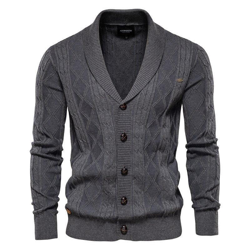 Men's Cable Knit Cardigan – Shawl Collar V-Neck Sweater - We are MFEO