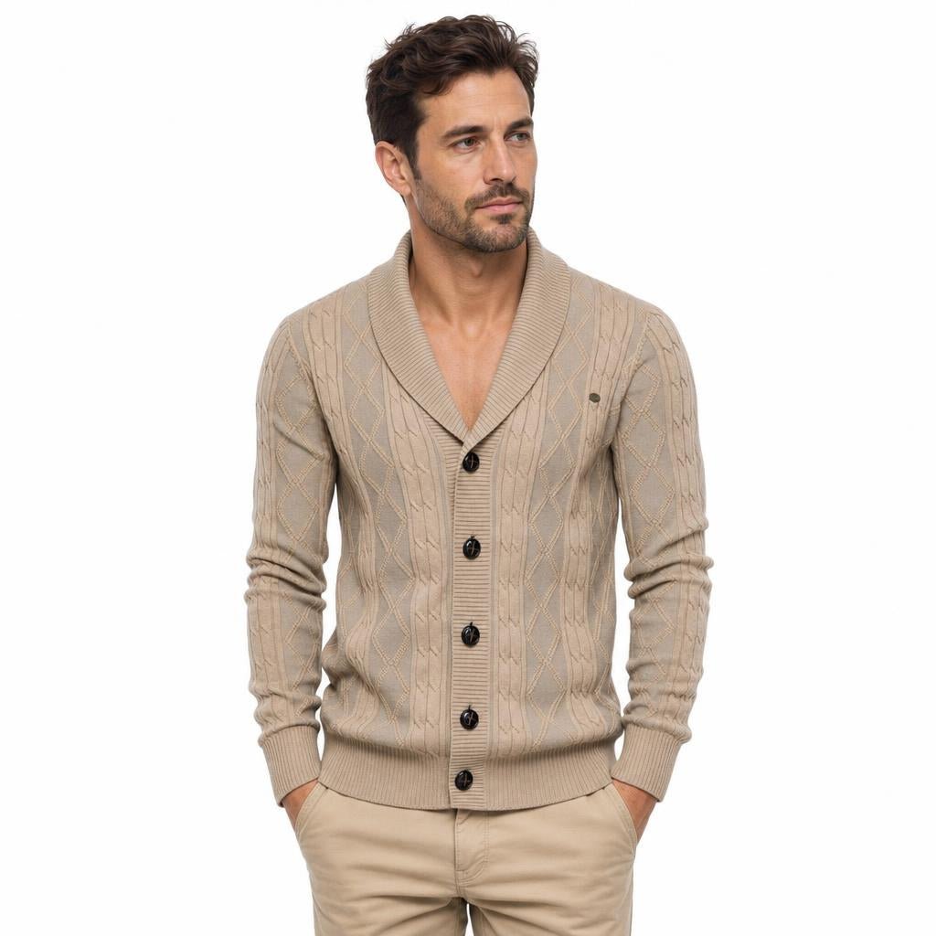 Men's Cable Knit Cardigan – Shawl Collar V-Neck Sweater - We are MFEO