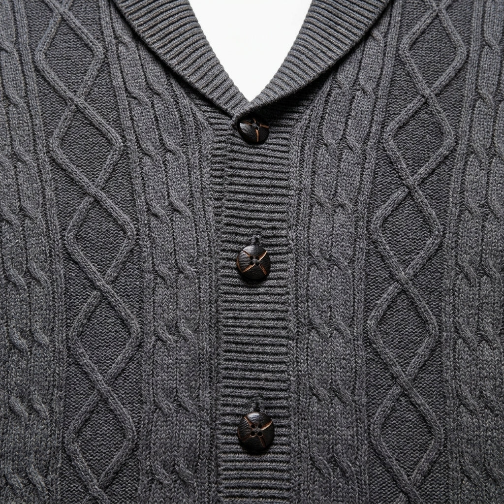 Men's Cable Knit Cardigan – Shawl Collar V-Neck Sweater - We are MFEO