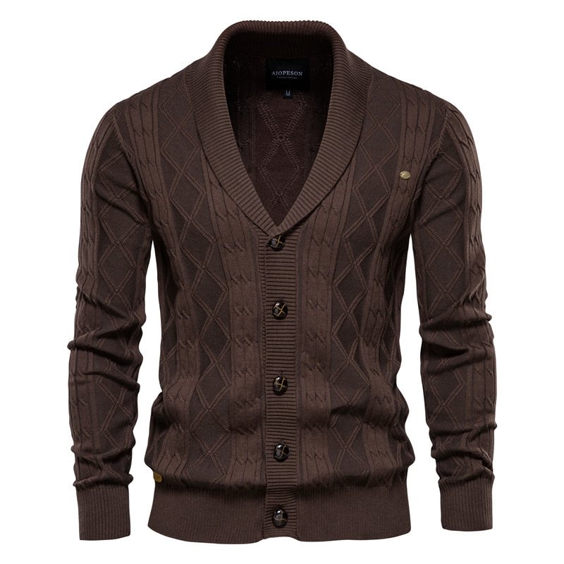 Men's Cable Knit Cardigan – Shawl Collar V-Neck Sweater - We are MFEO