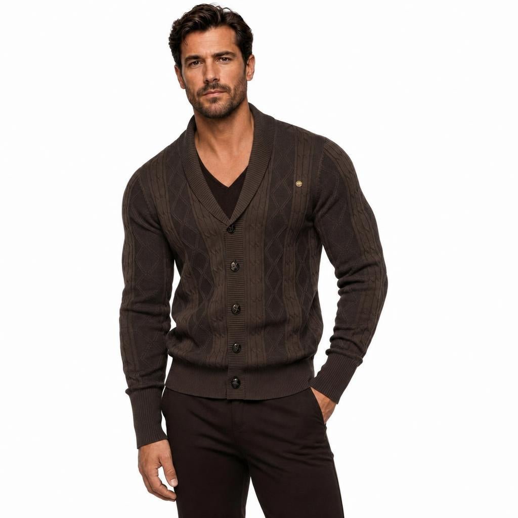 Men's Cable Knit Cardigan – Shawl Collar V-Neck Sweater - We are MFEO