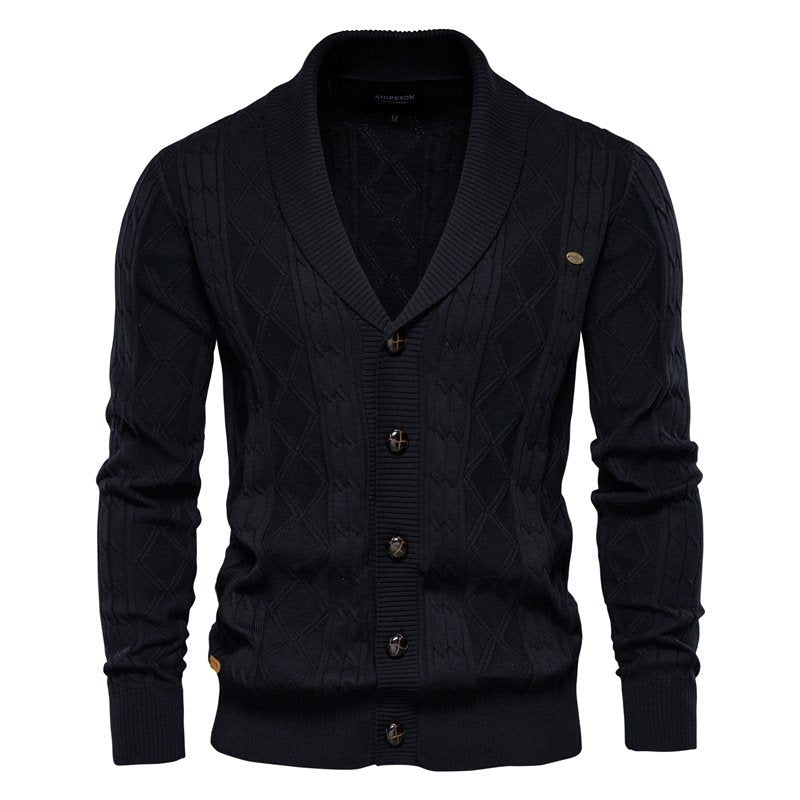 Men's Cable Knit Cardigan – Shawl Collar V-Neck Sweater - We are MFEO
