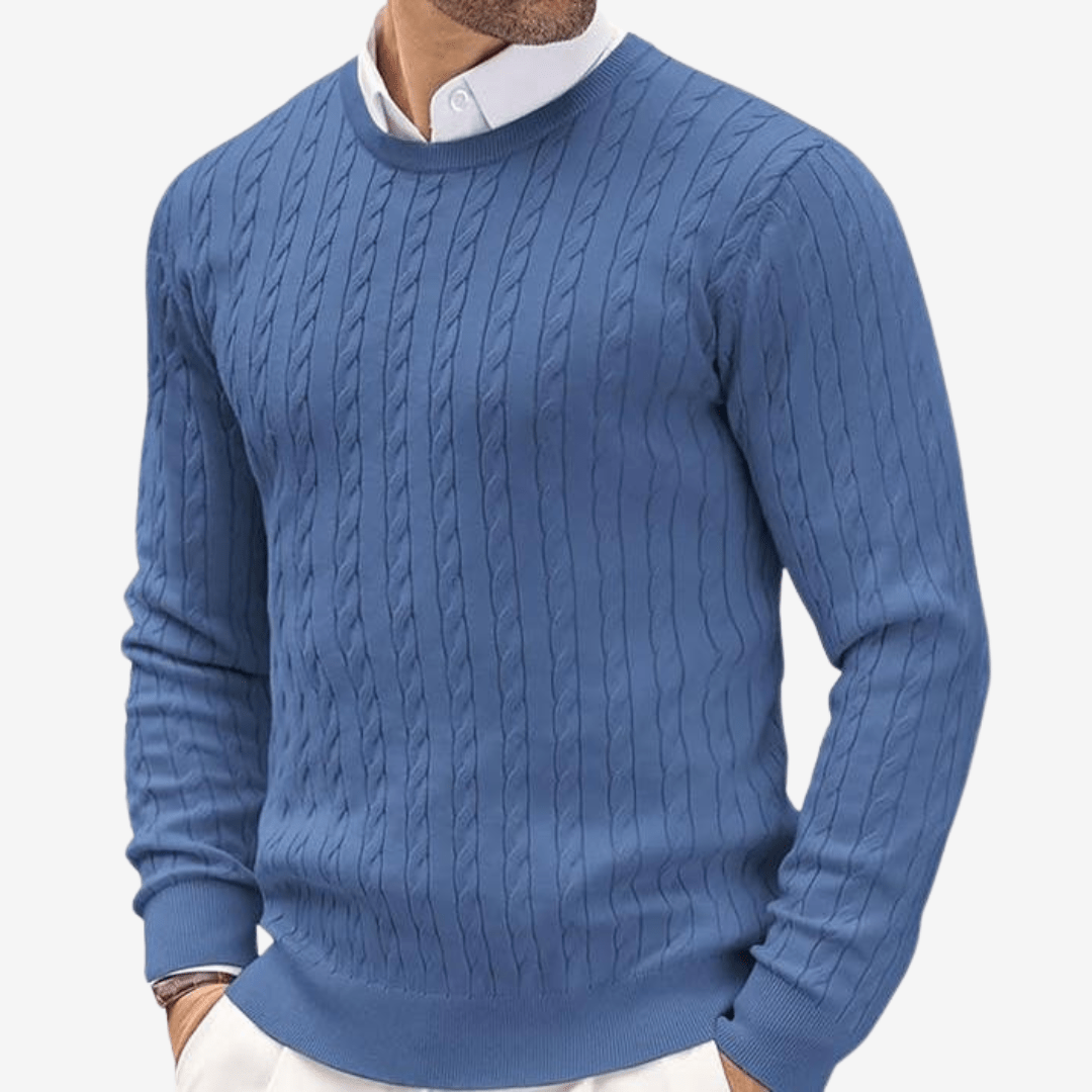 Men's Cable Knit Sweater – Crew Neck, Long Sleeve, Fitted for Autumn and Winter - We are MFEO