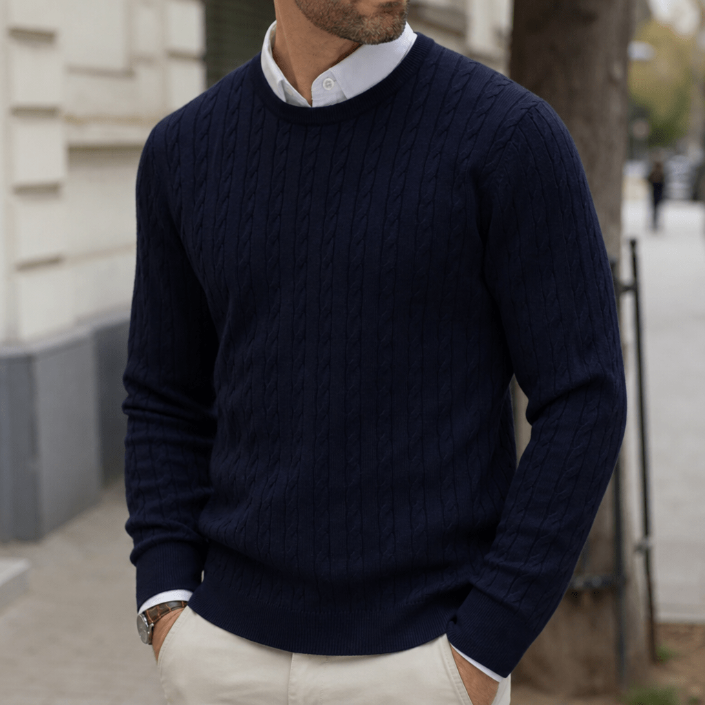 Men's Cable Knit Sweater – Crew Neck, Long Sleeve, Fitted for Autumn and Winter - We are MFEO