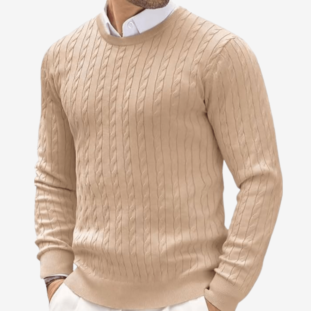 Men's Cable Knit Sweater – Crew Neck, Long Sleeve, Fitted for Autumn and Winter - We are MFEO