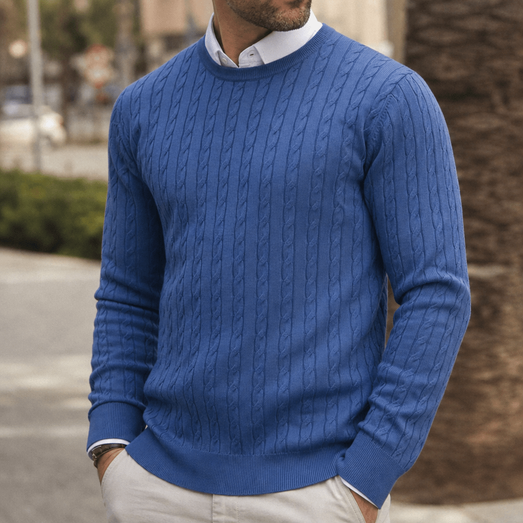 Men's Cable Knit Sweater – Crew Neck, Long Sleeve, Fitted for Autumn and Winter - We are MFEO