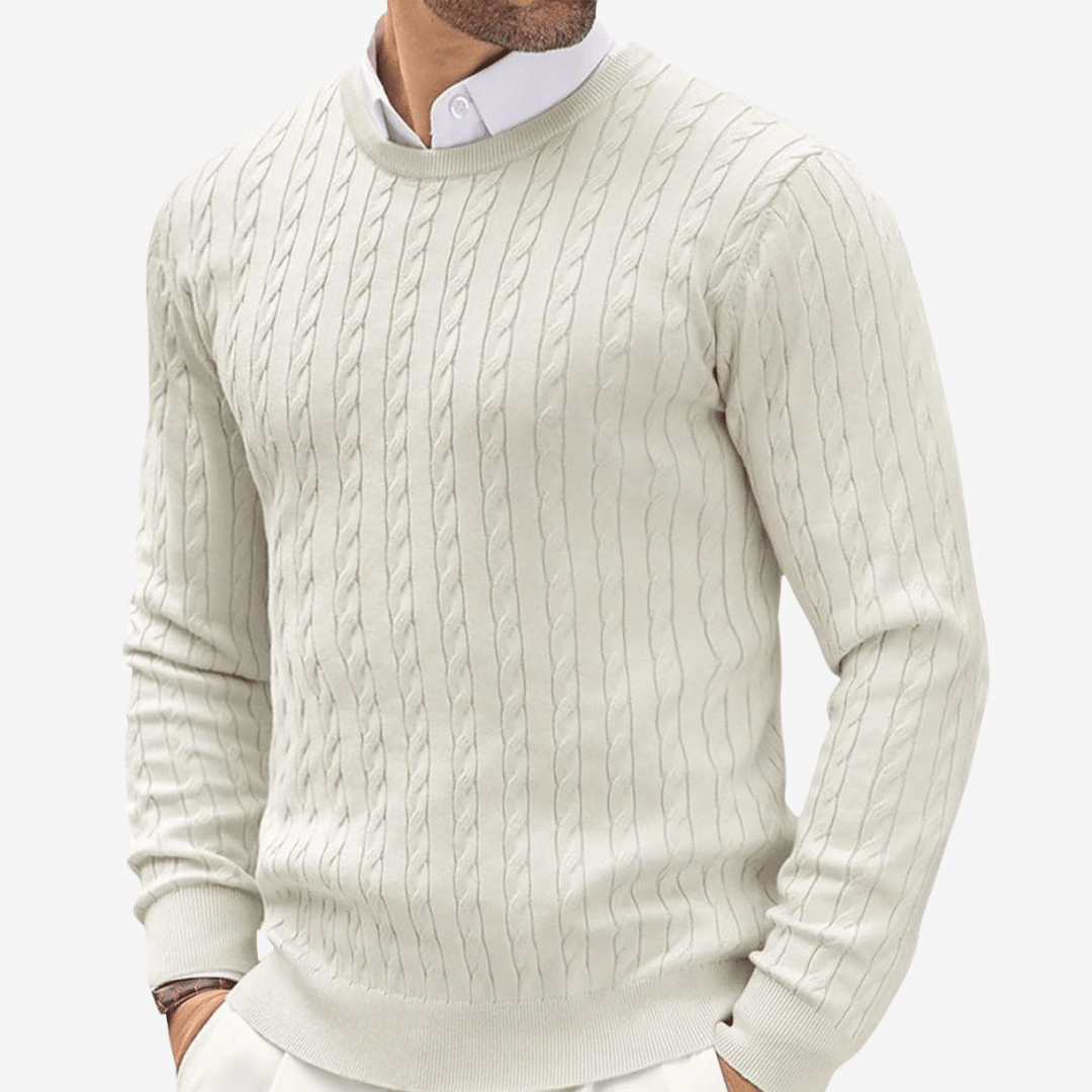 Men's Cable Knit Sweater – Crew Neck, Long Sleeve, Fitted for Autumn and Winter - We are MFEO