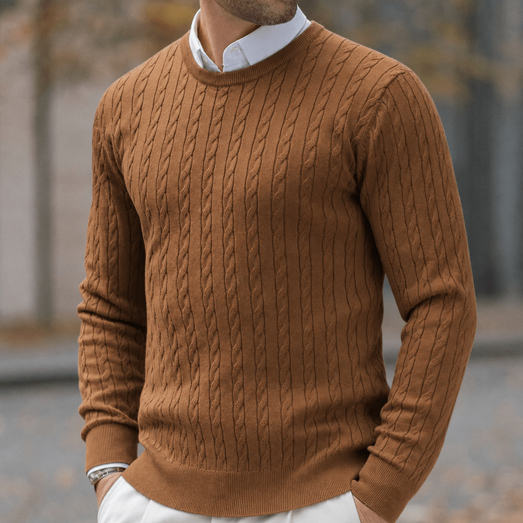 Men's Cable Knit Sweater – Crew Neck, Long Sleeve, Fitted for Autumn and Winter - We are MFEO