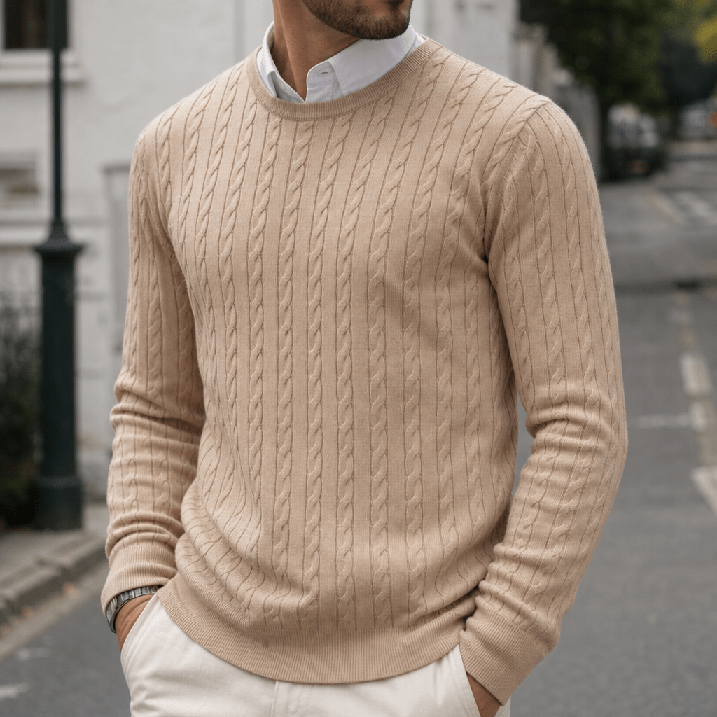 Men's Cable Knit Sweater – Crew Neck, Long Sleeve, Fitted for Autumn and Winter - We are MFEO