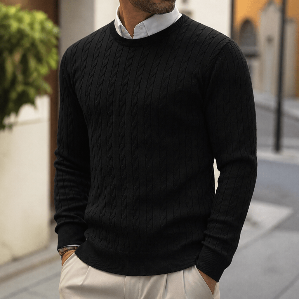 Men's Cable Knit Sweater – Crew Neck, Long Sleeve, Fitted for Autumn and Winter - We are MFEO