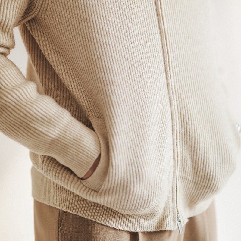 Men's Cardigan Sweater – Slim Fit with Stand Collar and Zipper Front, Ribbed Knit Design - We are MFEO