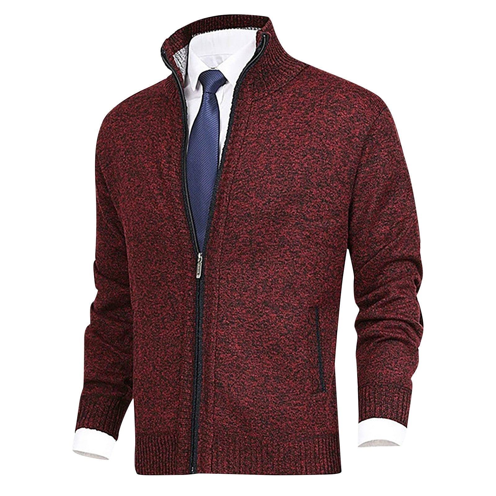 Men's Cardigan Sweater Zip - Up with Stand Collar – Ribbed Hem and Pockets for Casual Wear - We are MFEO