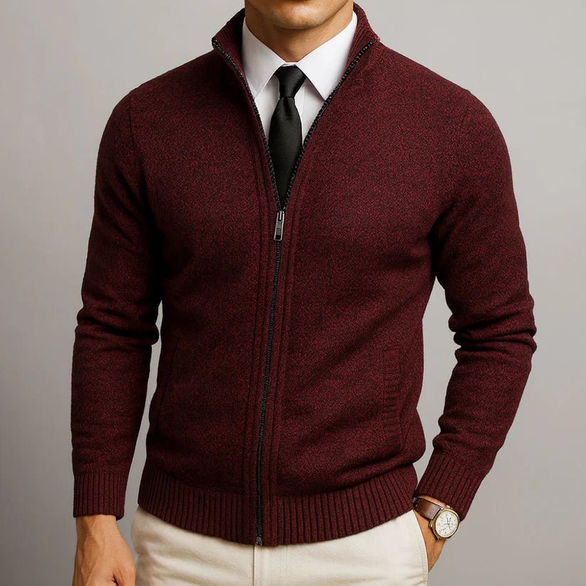 Men's Cardigan Sweater Zip-Up with Stand Collar – Ribbed Hem and Pockets for Casual Wear - We are MFEO