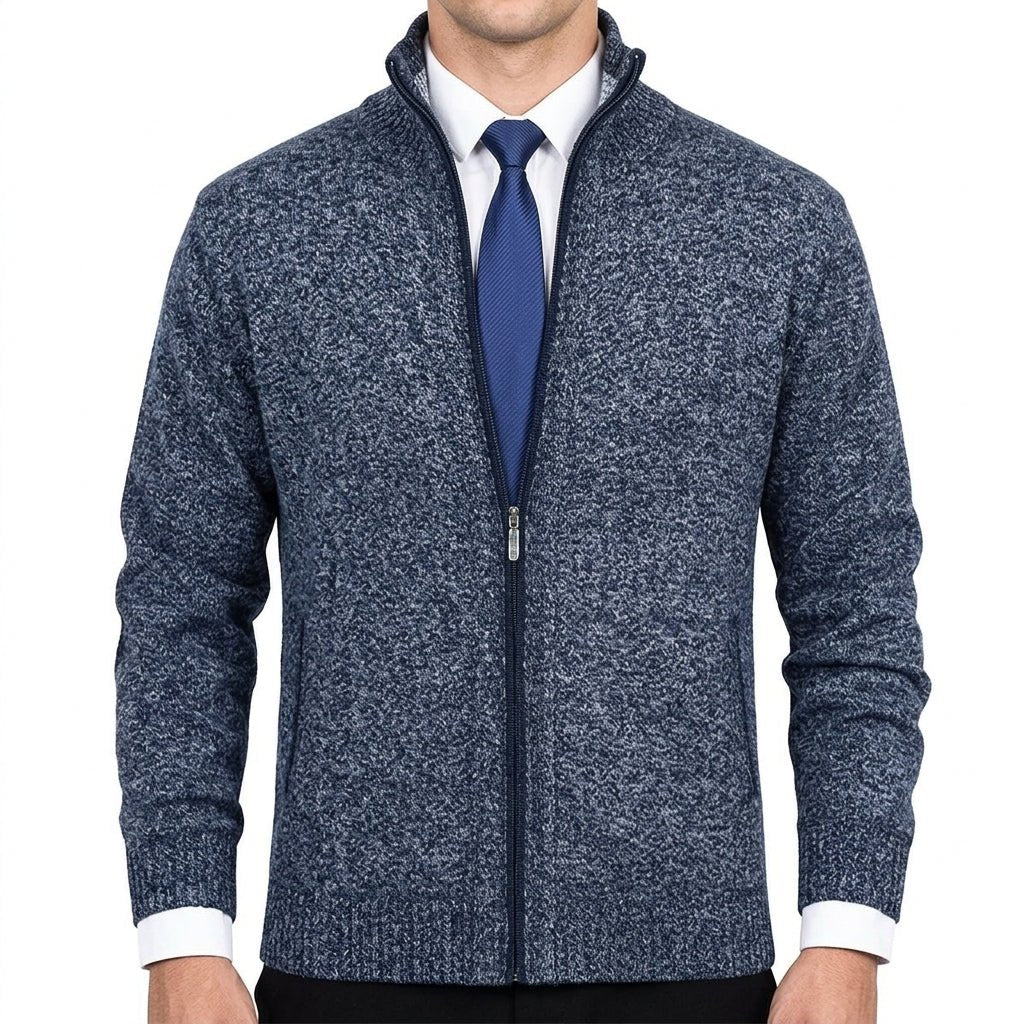 Men's Cardigan Sweater Zip-Up with Stand Collar – Ribbed Hem and Pockets for Casual Wear - We are MFEO