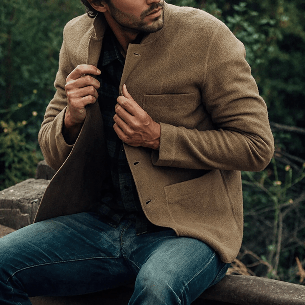Men's Cardigan with Notched Lapel – Button-Up Casual Layer with Patch Pockets - We are MFEO