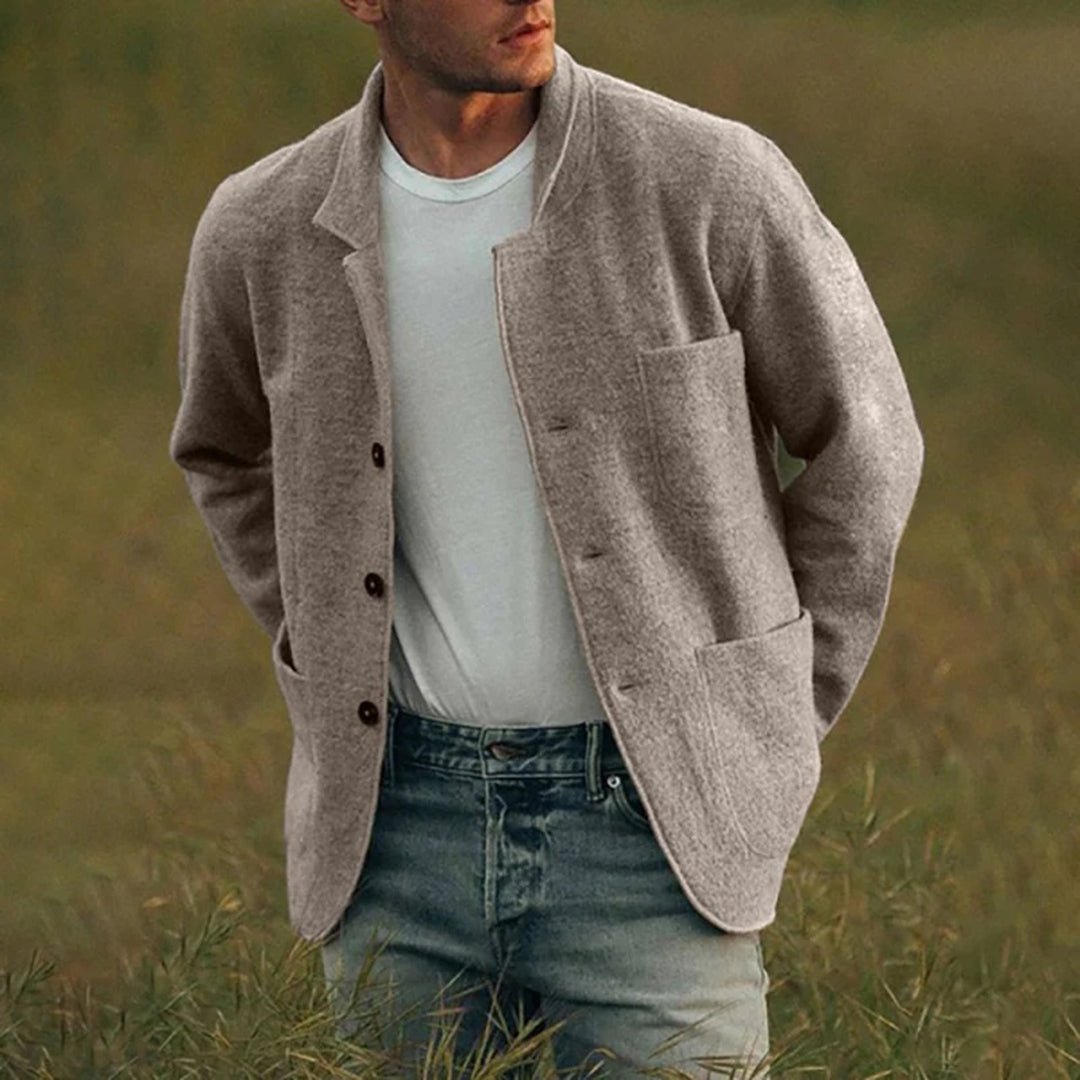 Men's Cardigan with Notched Lapel – Button-Up Casual Layer with Patch Pockets - We are MFEO