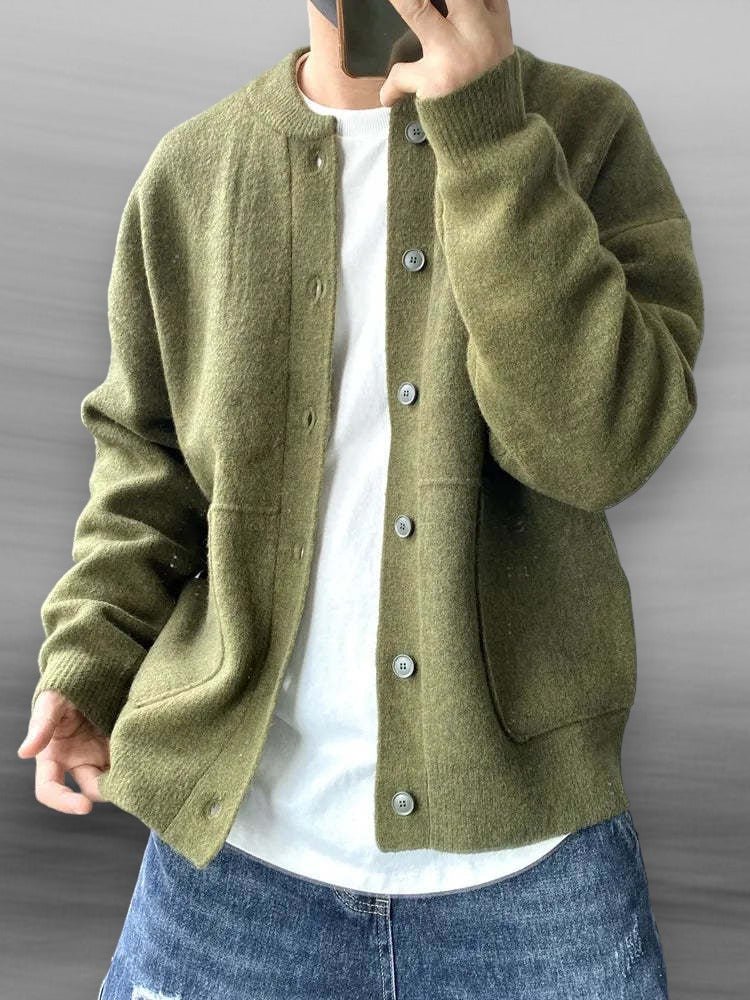 Men's Casual Button - Up Cardigan – Bomber Collar with Front Pockets - We are MFEO