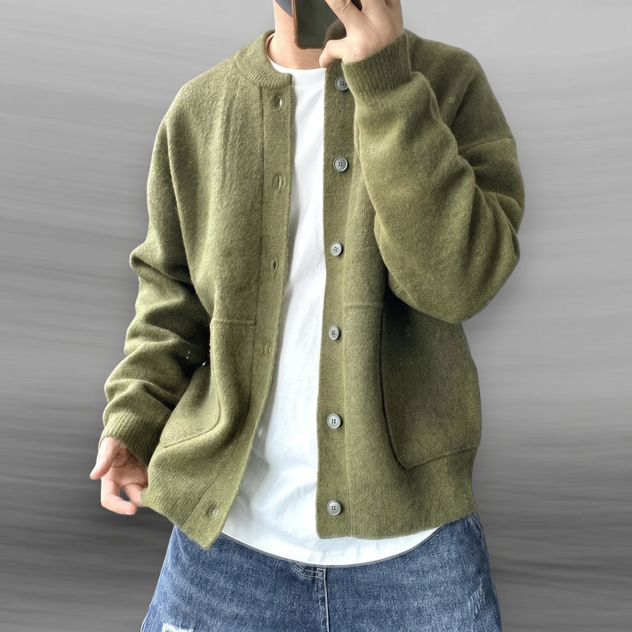 Men's Casual Button-Up Cardigan – Bomber Collar with Front Pockets - We are MFEO