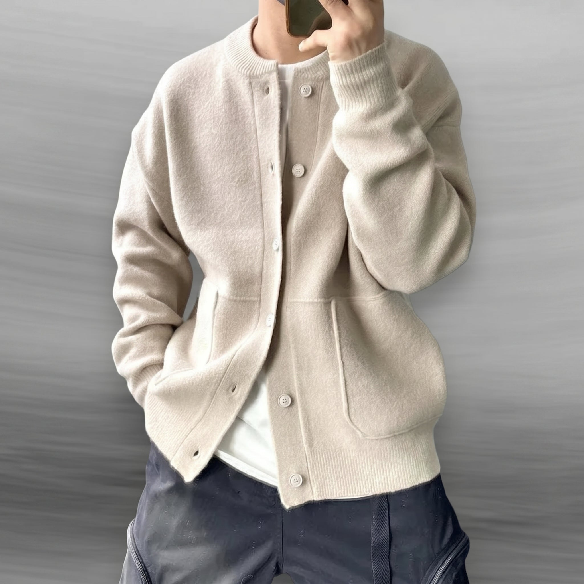Men's Casual Button-Up Cardigan – Bomber Collar with Front Pockets - We are MFEO