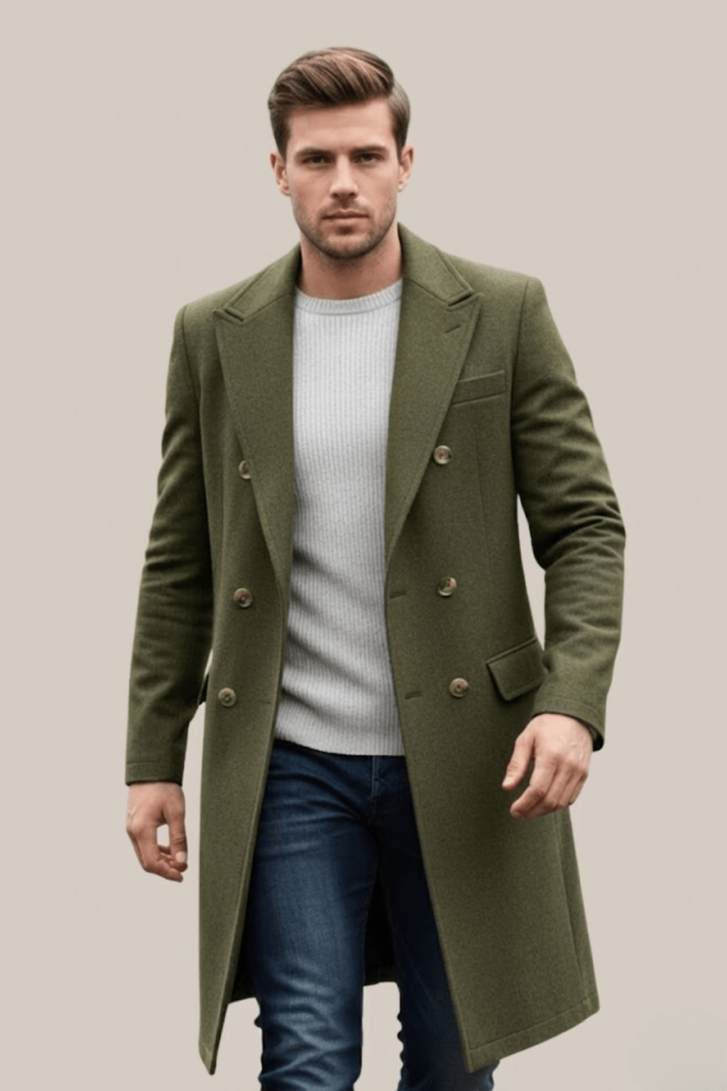 Men's Double-Breasted Long Coat – Tailored Fit with Structured Lapels for Smart Casual and Formal Wear - We are MFEO