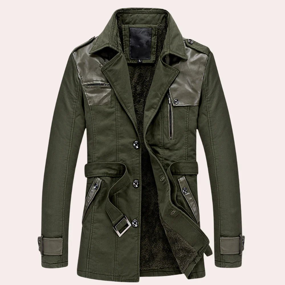 Men's Fleece-Lined Trench Coat with Button Front and Zip Pockets - We are MFEO