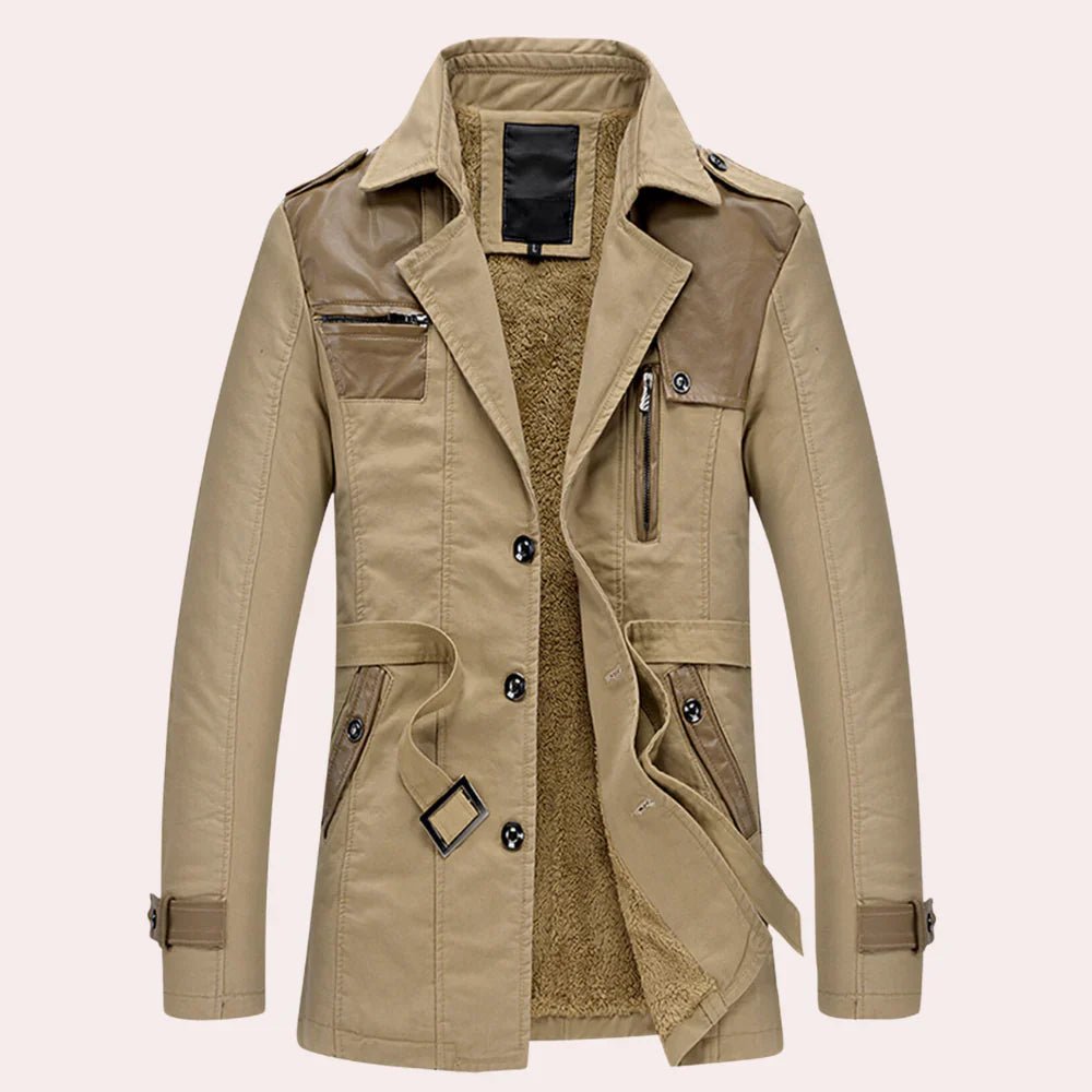 Men's Fleece-Lined Trench Coat with Button Front and Zip Pockets - We are MFEO