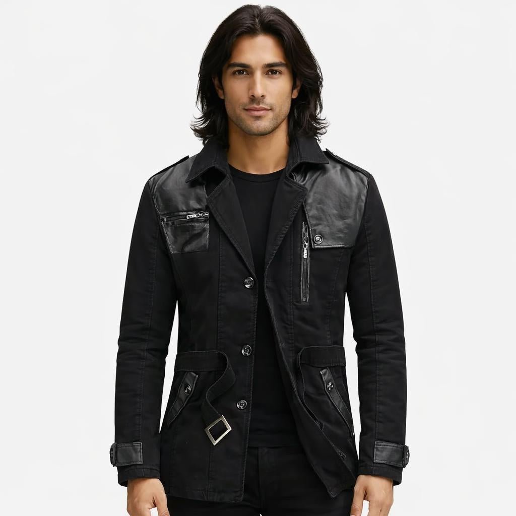 Men's Fleece-Lined Trench Coat with Button Front and Zip Pockets - We are MFEO
