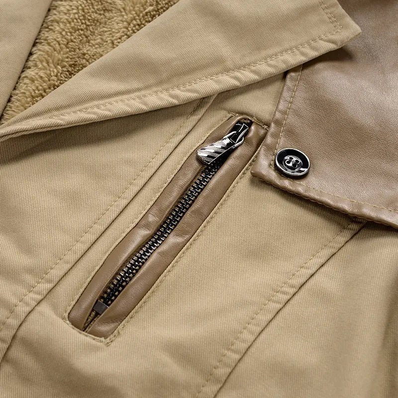 Men's Fleece-Lined Trench Coat with Button Front and Zip Pockets - We are MFEO