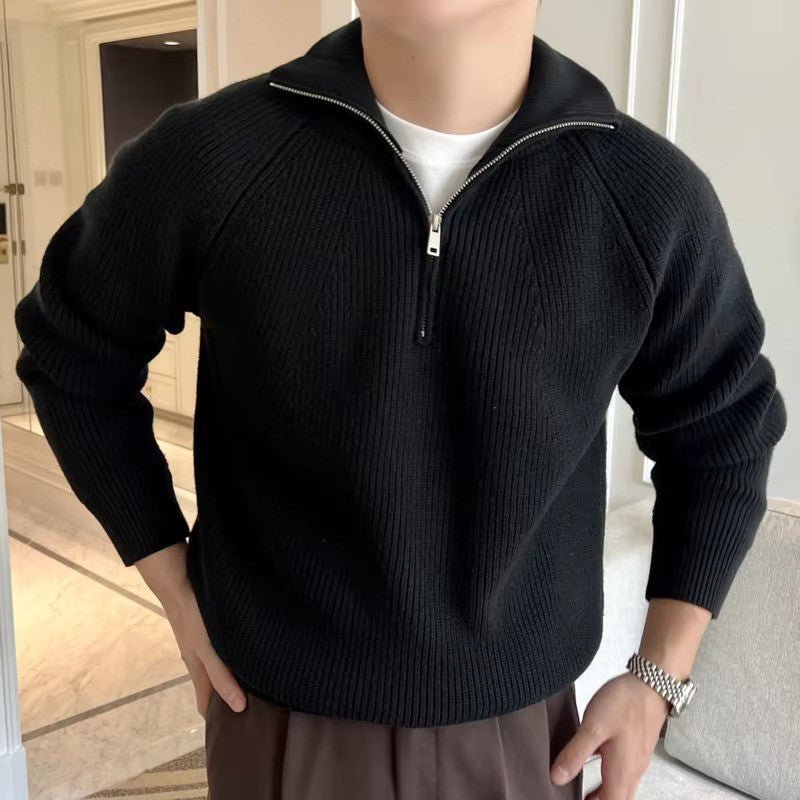 Men's Half Zip Jumper – Black Ribbed Knit - We are MFEO
