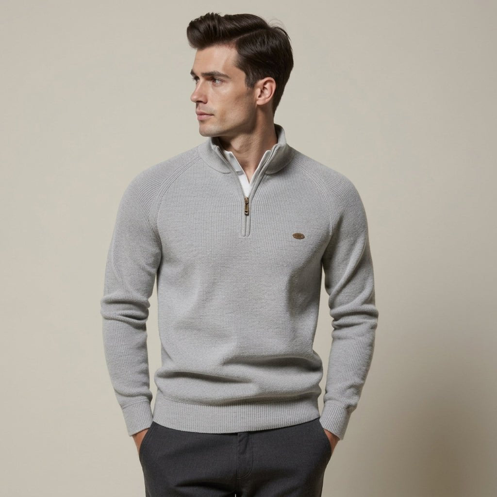 Men's Half-Zip Jumper – Slim Fit Knitted Knitwear with Stand Collar for Casual Wear - We are MFEO