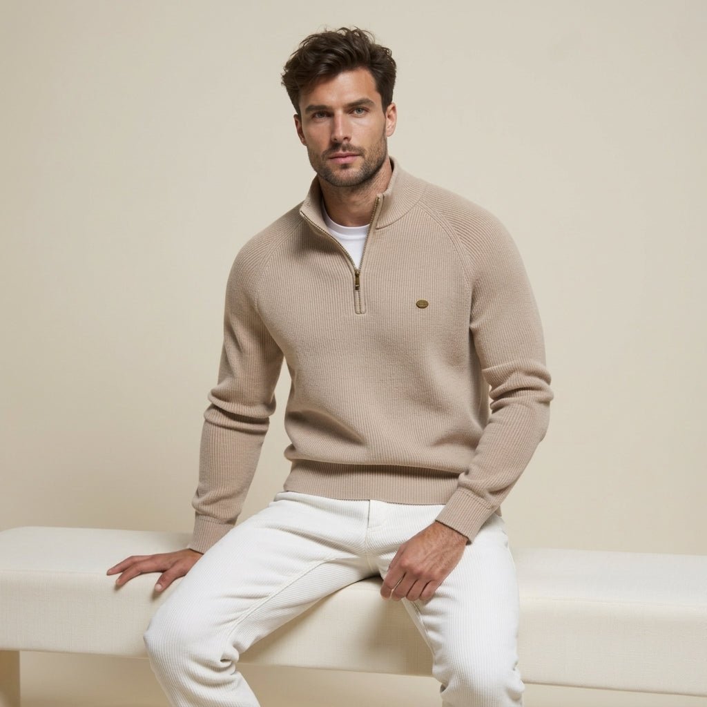 Men's Half-Zip Jumper – Slim Fit Knitted Knitwear with Stand Collar for Casual Wear - We are MFEO