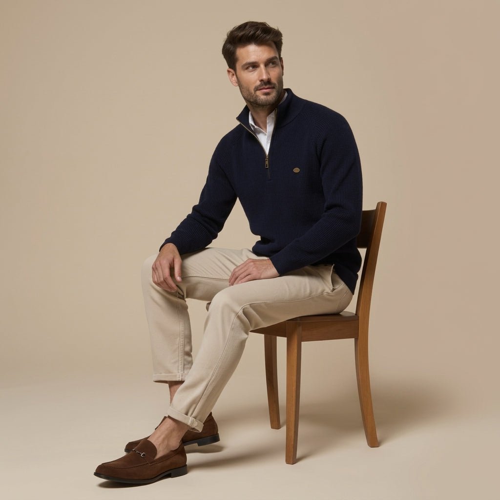 Men's Half-Zip Jumper – Slim Fit Knitted Knitwear with Stand Collar for Casual Wear - We are MFEO