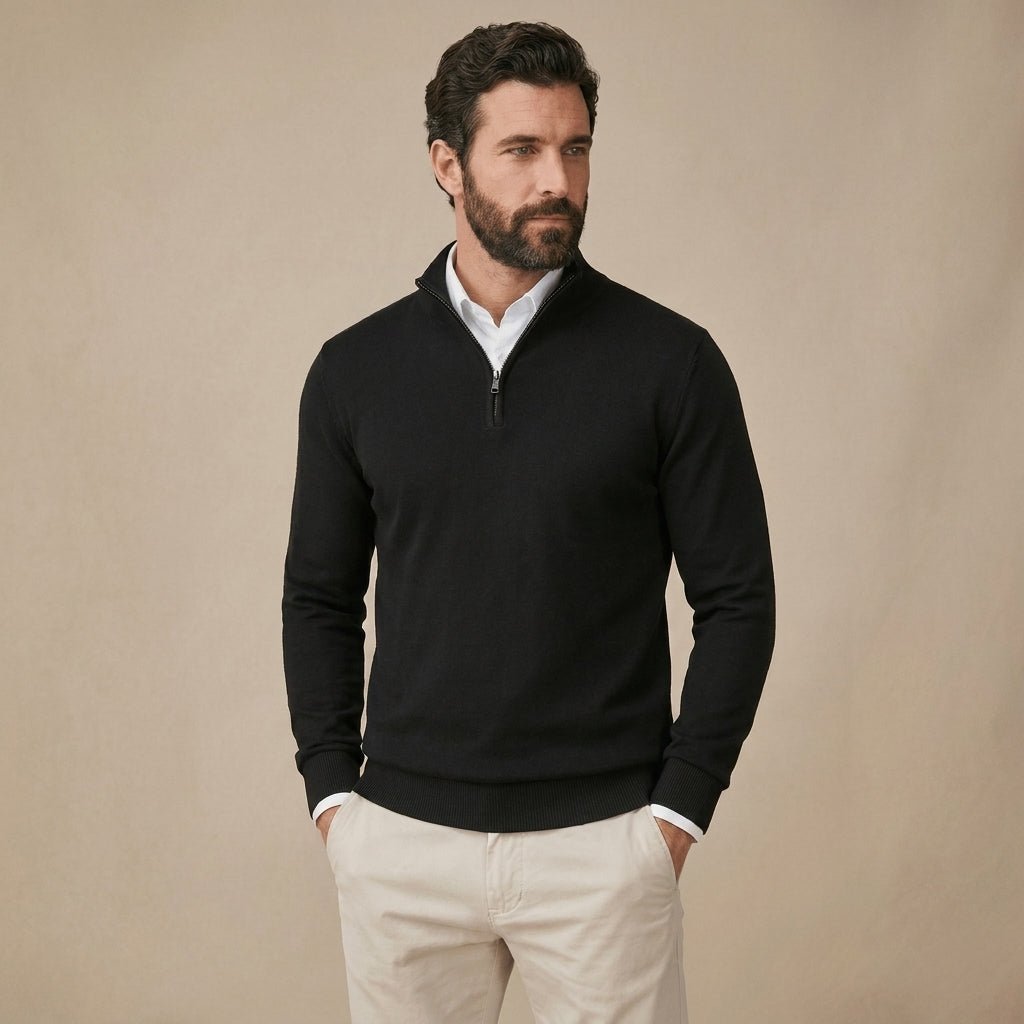 Men's Half Zip Jumper – Stand Collar Knitwear, Ribbed Cuffs and Hem - We are MFEO
