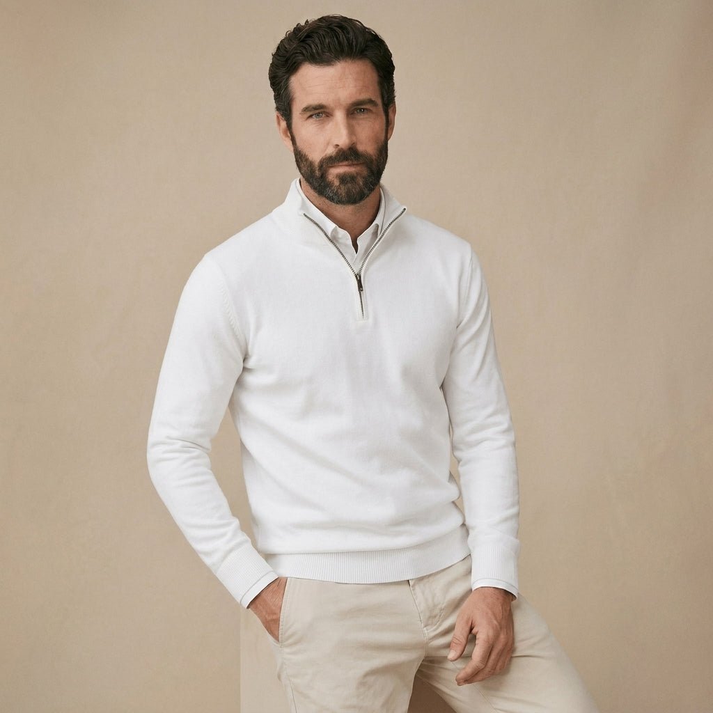 Men's Half Zip Jumper – Stand Collar Knitwear, Ribbed Cuffs and Hem - We are MFEO