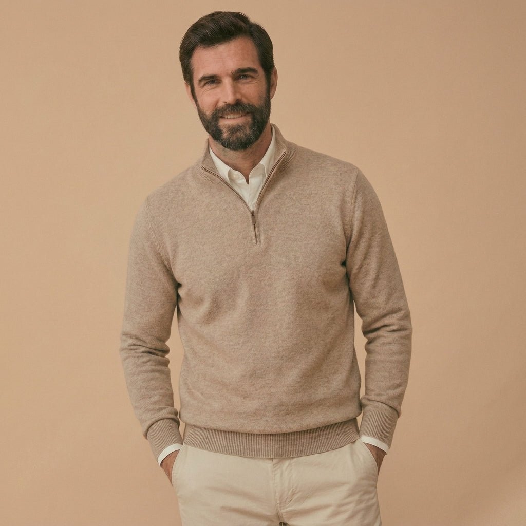 Men's Half Zip Jumper – Stand Collar Knitwear, Ribbed Cuffs and Hem - We are MFEO